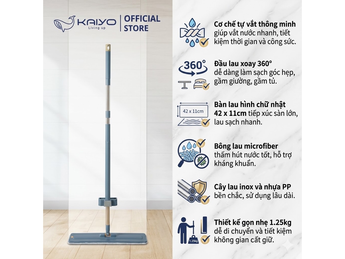 Cây lau nhà tự vắt chữ nhật Kaiyo