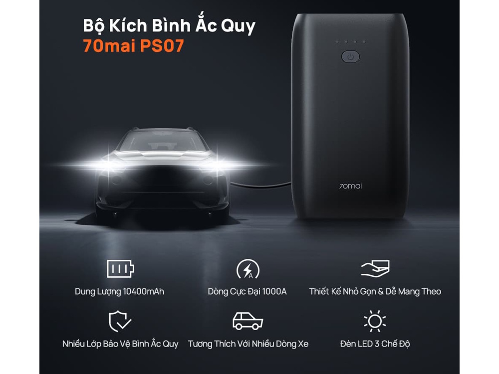 Bộ kích bình điện ắc quy xe ô tô 70mai PS07