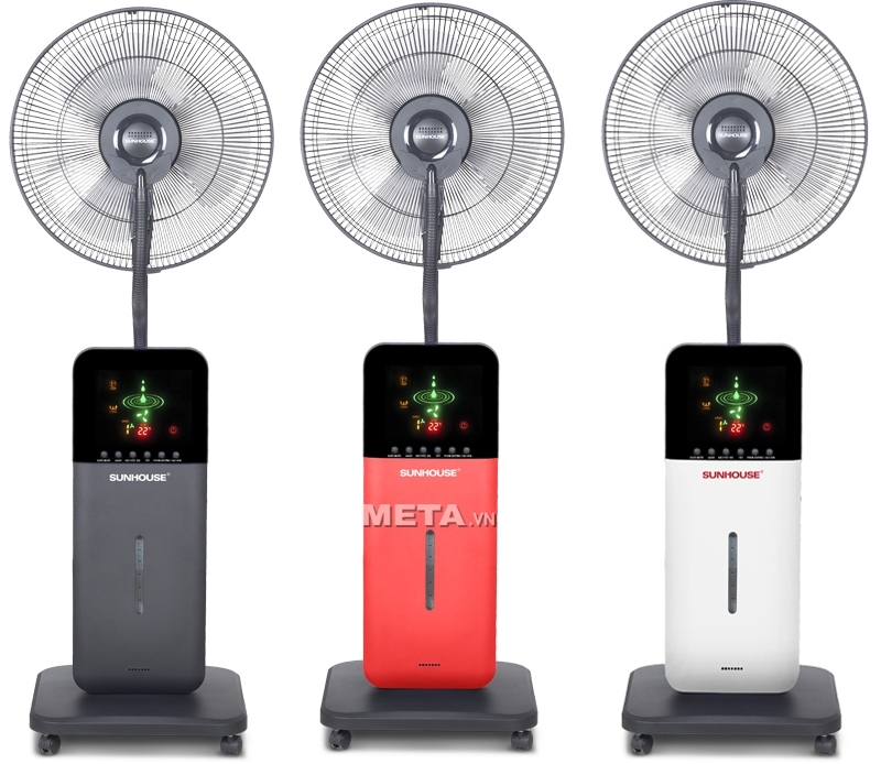 Quạt phun sương Sunhouse có 3 màu: trắng, đỏ và đen cho bạn lựa chọn.