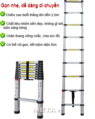 Thang nhôm rút gọn đơn Advindeq ADT208B chịu lực tốt