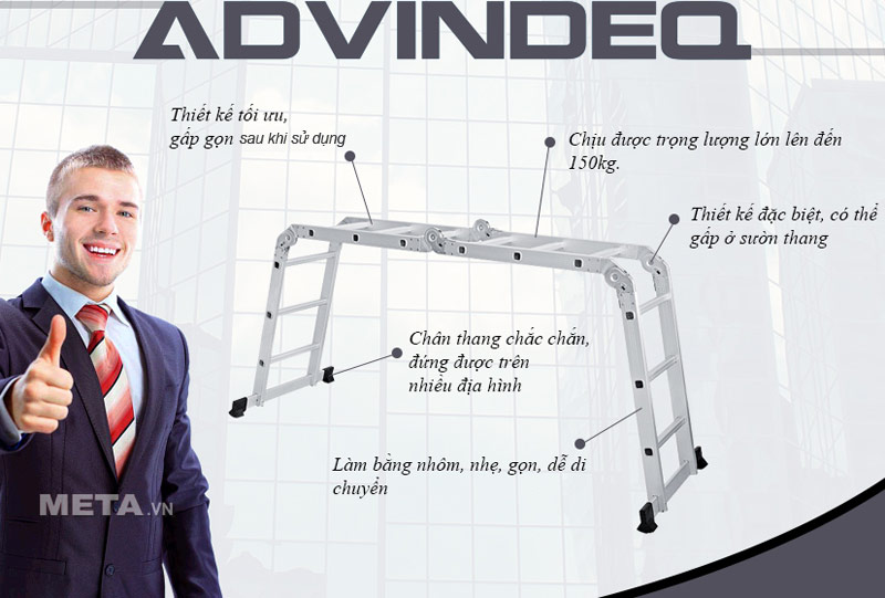 Thang nhôm gấp đa năng 4 đoạn Advindeq ADM103 đứng được trên mọi địa hình.