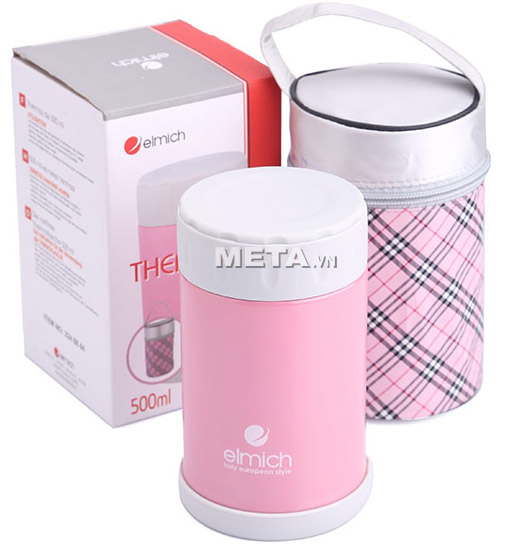 Bình đựng thức ăn hút chân không Elmich 500ml EL6844 gồm 1 vỏ hộp, 1 túi đựng, 1 bình.