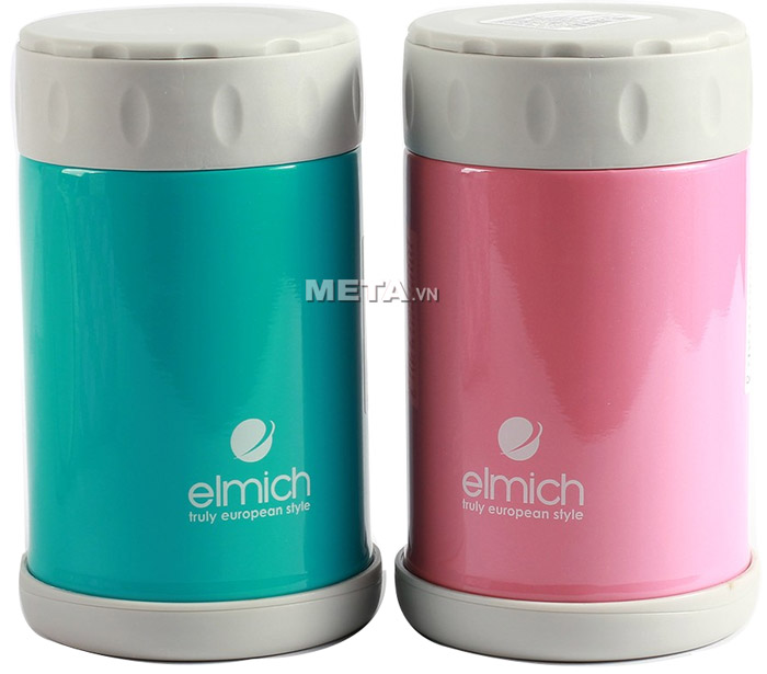 Bình đựng thức ăn hút chân không Elmich 500ml EL6844 màu hồng và màu xanh ngọc.