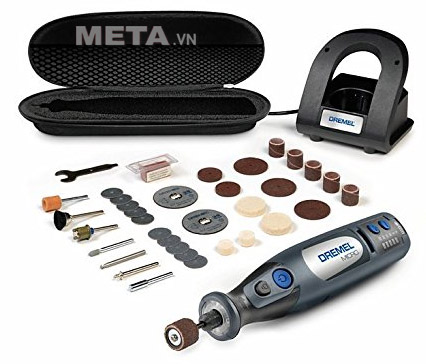 máy khoan mài dùng pin Dremel Micro 8050/35 và các phụ kiện đi kèm.