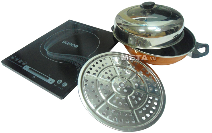 Bếp điện từ cảm ứng Supor SIHC10VN kèm nồi hấp lớn, giúp bạn có những món ăn ngon miệng