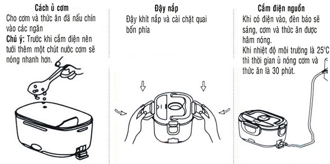 Các bước sử dụng hộp cơm hâm nóng Chefman inox CM-112I