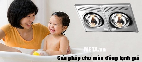 Đèn sưởi nhà tắm hồng ngoại Hans 2 bóng an toàn khi tắm cho bé