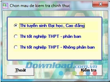 Cửa sổ: Chọn mẫu đề kiểm tra chính thức