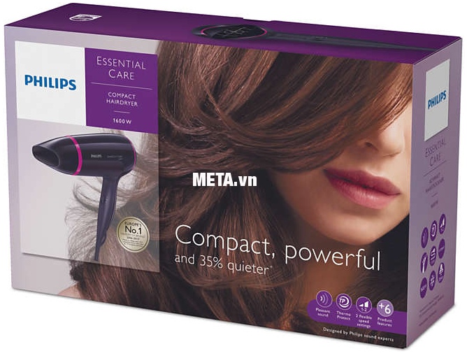 Máy sấy tóc Philips BHD002 hoạt động êm ái, giảm độ ồn 35% so với các máy sấy cùng loại.