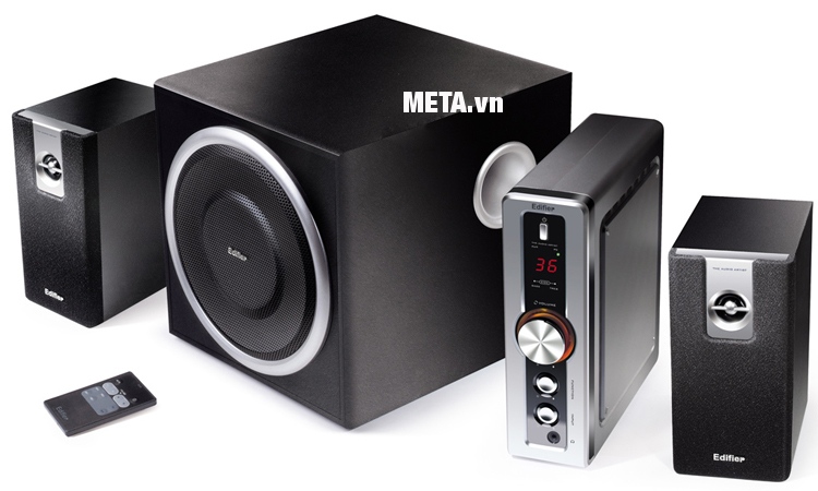 Bộ loa Edifier HCS2330 gồm 2 loa vệ tinh, 1 loa siêu trầm, 1 âm ly, 1 điều khiển từ xa.