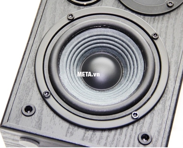 Loa 2.0 Edifier R1100 thiết kế mặt gỗ đen bóng tạo cảm giác sang trọng, âm thanh uy lực mạnh mẽ. 