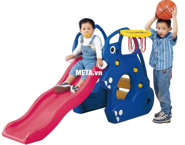 Cầu trượt con voi có rổ bóng SL-02A kết hợp với trò chơi bóng rổ tiện ích.