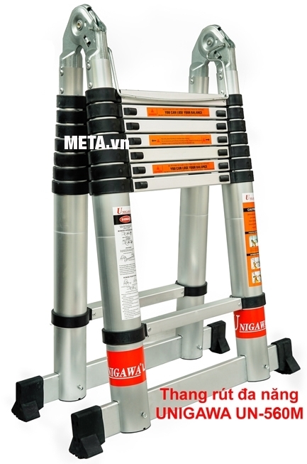 Thang nhôm rút đa năng Unigawa UN-560M chịu được tải trọng người dùng 150kg. Thang nhôm rút đa năng Unigawa UN-560M có thể rút gọn giúp tiết kiệm diện tích.