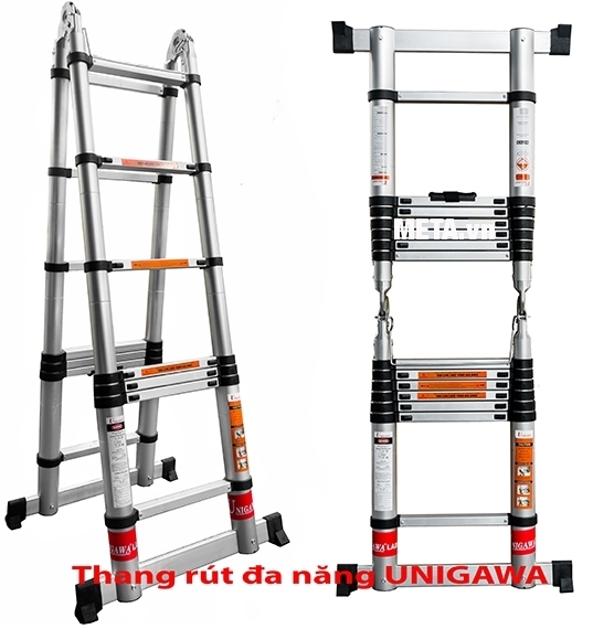 Thang nhôm rút đa năng Unigawa UN-560M dễ dàng duỗi hình chữ I, chữ A. Thang nhôm rút đa năng Unigawa UN-560M dễ dàng duỗi hình chữ I, chữ A.