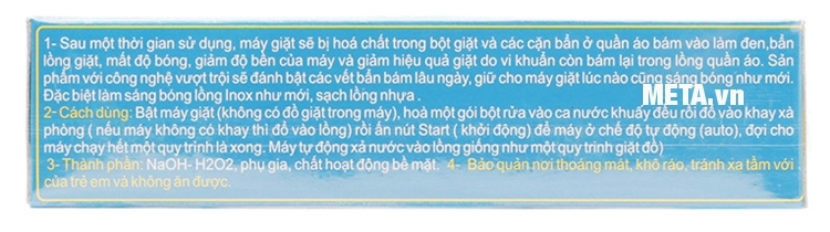 Thông tin thành phần và cách dùng bột tẩy vệ sinh lồng máy giặt Hando.