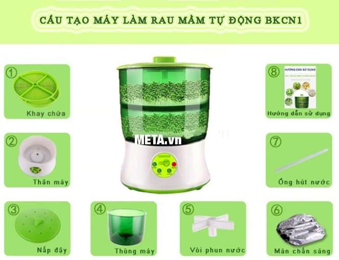 Cấu tạo của máy làm rau mầm tự động BKCN1 Cấu tạo của máy làm rau mầm tự động BKCN1