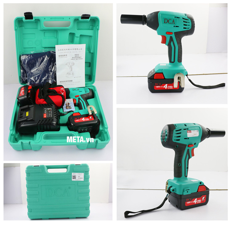 Bộ dụng cụ bên trong hộp đựng máy xiết bu lông dùng pin DCA ADPB16A.