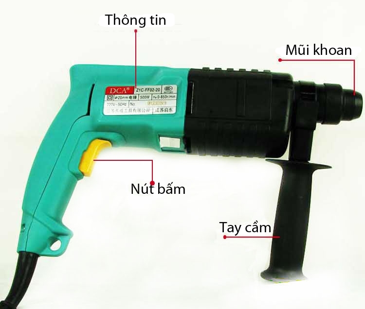Cấu tạo của máy khoan động lực 500W DCA AZC02-20 (Z1C-FF02-20)
