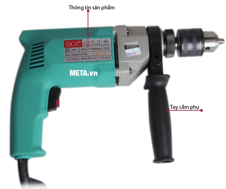 Thông tin sản phẩm in trên thân máy khoan 500W DCA AZJ13 (Z1J-FF-13)