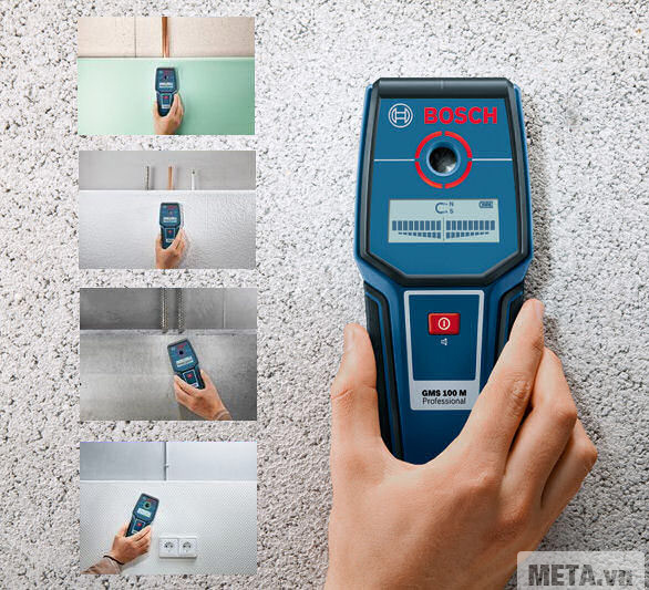 Máy dò đa năng Bosch GMS 100 với đèn LED báo tín hiệu hiện đại.