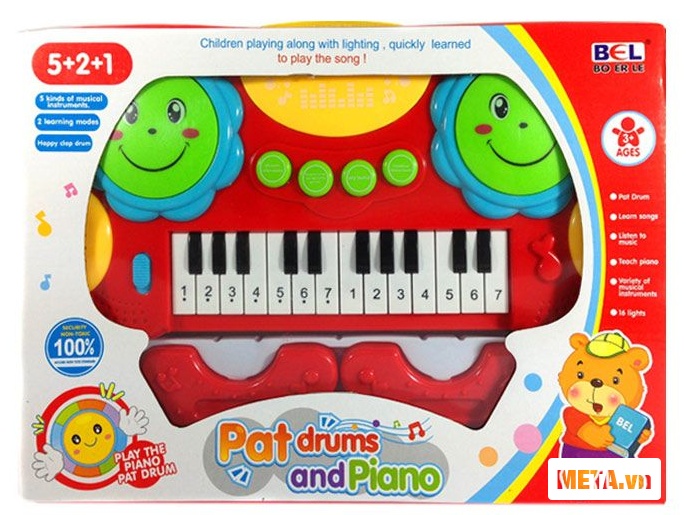 Đồ chơi đàn hình mặt trời VBCare VBC-3003 gồm 14 bài hát vui tai.