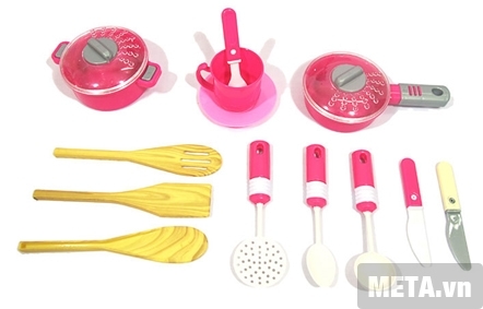 Bộ thìa, nồi, đĩa trong bộ đồ chơi nhà bếp dùng pin VBCare VBC-WD-A15.