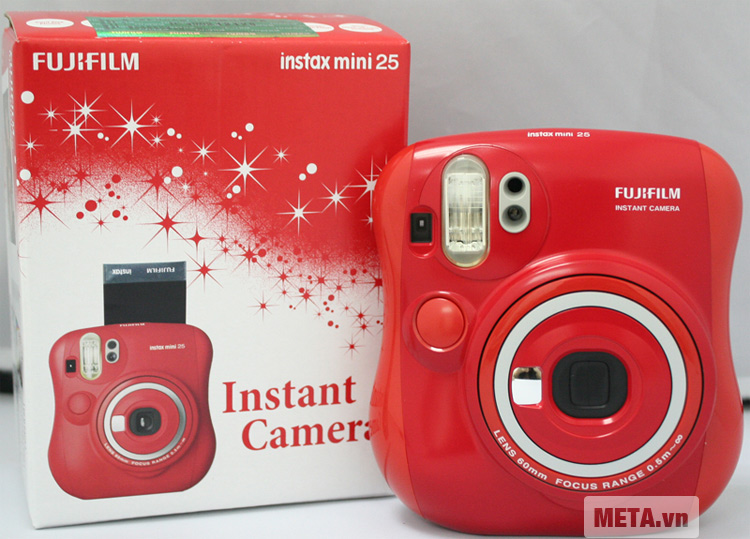 Máy ảnh Fujifilm Instax mini 25 - Đỏ với hộp đựng sang trọng.