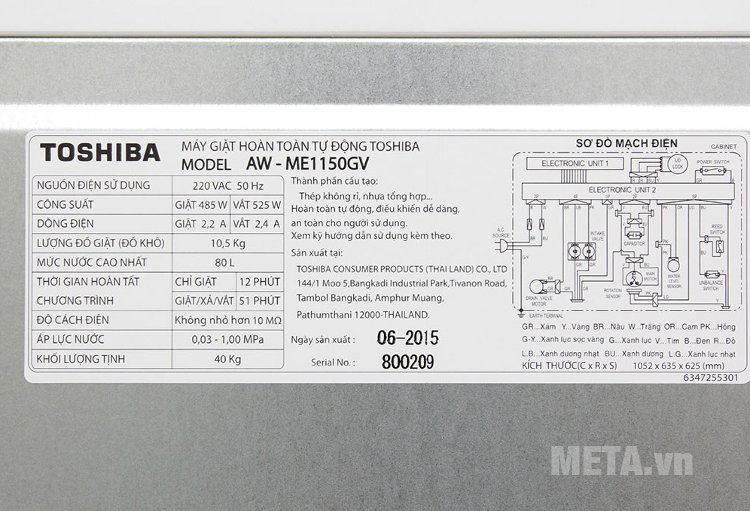 Thông tin kĩ thuật phía sau máy.
