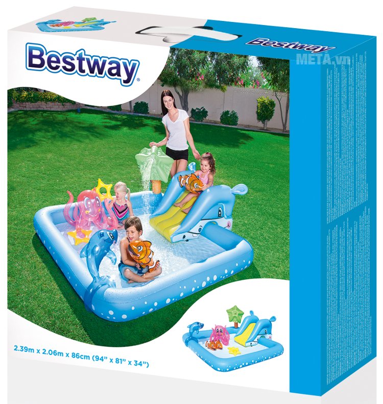 Bể phao liên hoàn cầu trượt cá heo Bestway 53052
