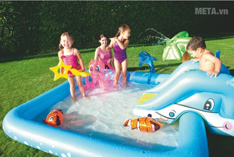 Bể phao liên hoàn cầu trượt cá heo Bestway 53052