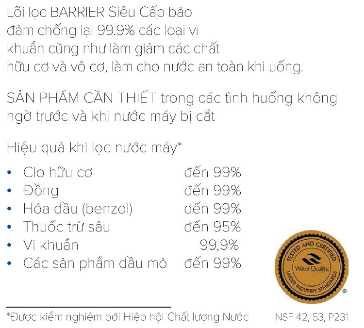 Lõi lọc nước Barrier Ultra FC-ULT đạt chất lượng