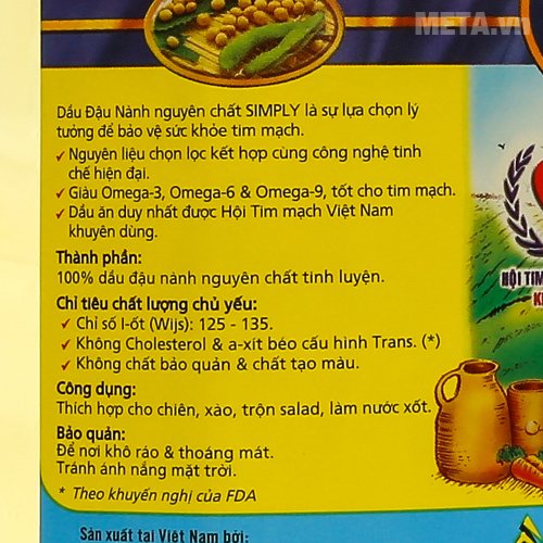 Thành phần của dầu đậu nành Simply 2 lít