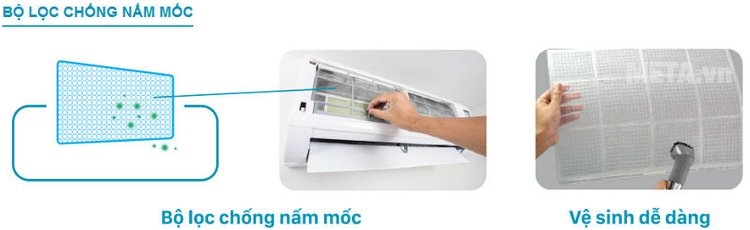 Điều hòa Toshiba 17700 BTU RAS-H18BKCV-V/H18BACV-V có bộ lọc chống mốc, vệ sinh dễ dàng
