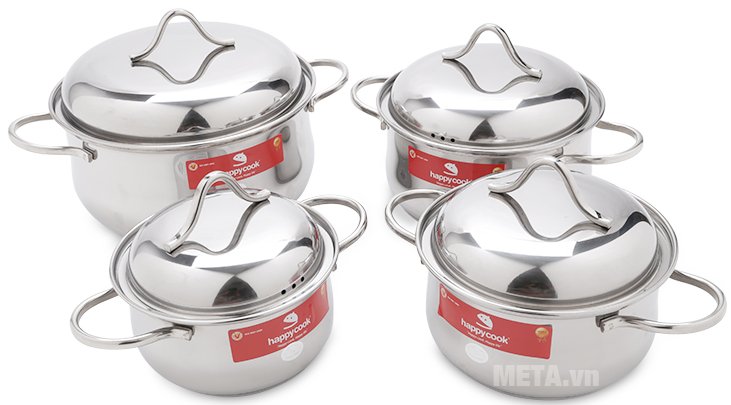 Bộ nồi inox 3 đáy Happy Cook HC08C5 có 4 nồi đa dạng kích cỡ Bộ nồi inox 3 đáy Happy Cook HC08C5 có 4 nồi đa dạng kích cỡ