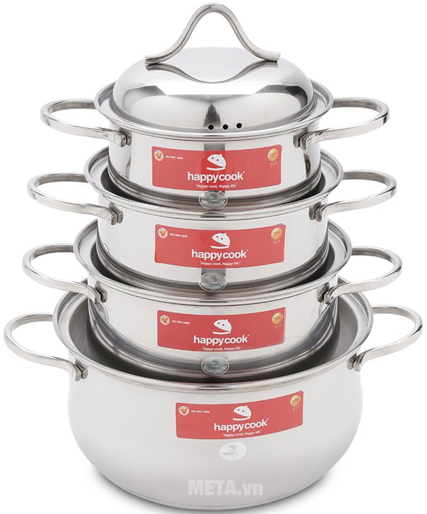 Bộ nồi inox 3 đáy Happy Cook HC08C5 có thiết kế hiện đại, cao cấp Bộ nồi inox 3 đáy Happy Cook HC08C5 có thiết kế hiện đại, cao cấp