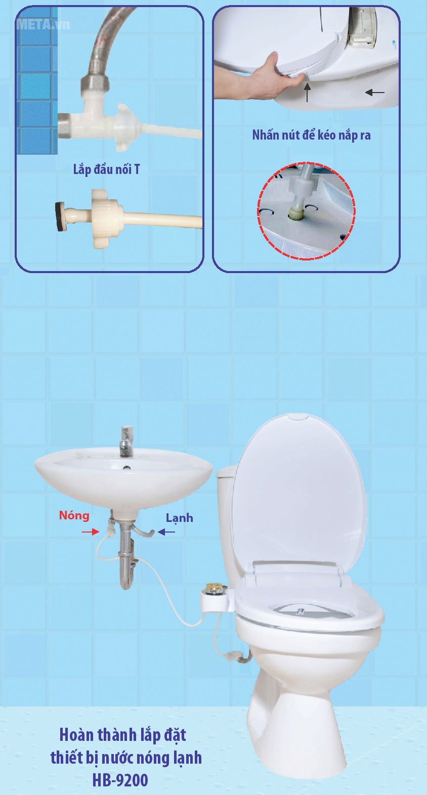 Thiết bị vệ sinh Hyundae Bidet 2 vòi phun HB-9200 (GDB-2000) có vòi nước nóng và lạnh