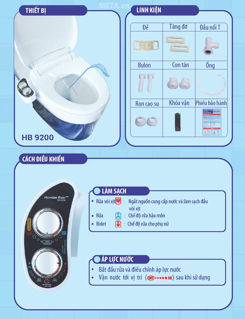 Thiết bị vệ sinh Hyundae Bidet 2 vòi phun HB-9200 (GDB-2000) có nhiều ưu điểm