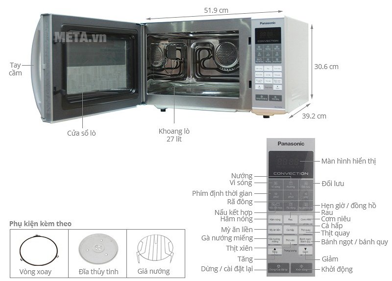 Lò vi sóng điện tử Panasonic NN-CT655MYUE - 27 lít có nhiều chức năng