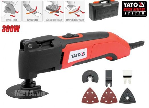 Máy cắt/chà đa năng 9 chi tiết Yato YT-82220 còn có khả năng chà nhám, cạo sàn gỗ sáng bóng 