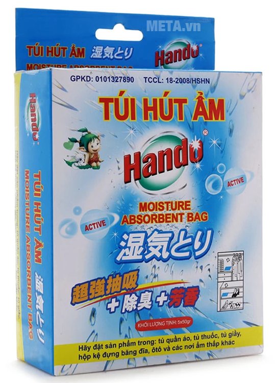 Hộp 5 túi hút ẩm Hando 5 x 50g giúp khử mùi ẩm mốc hiệu quả 