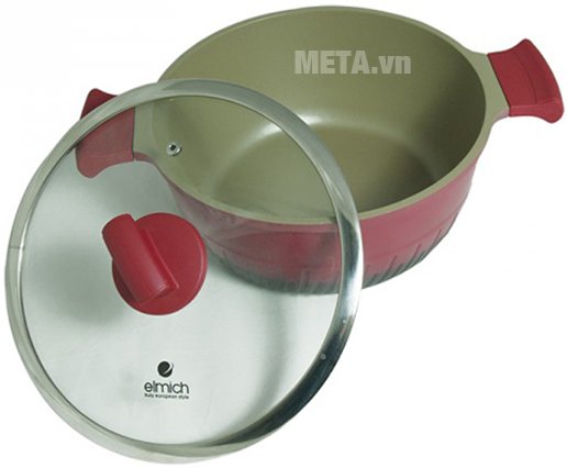 Xoong chống dính Elmich Red Phoenix đáy từ có vung kính EL7172 28cm 2357172