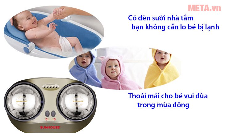 Đèn sưởi nhà tắm Sunhouse SHD3822 giúp bé thoải mái khi tắm trong mùa đông 