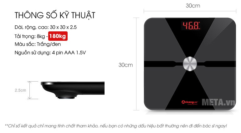 Cân sức khỏe thông minh ArirangLife AR-SS16D với các thông số kĩ thuật