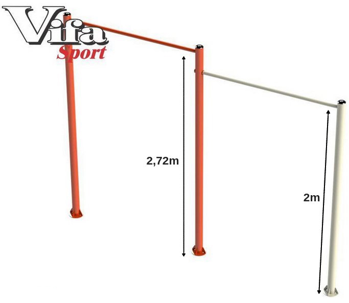 Xà đơn 2 bậc VIFA 731326 có 3 chân trụ giúp gắn xuống nền chắc chắn.