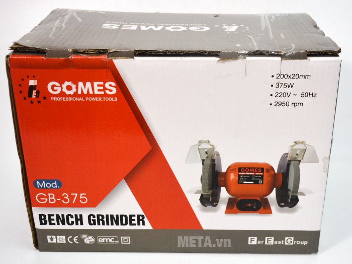 Máy mài 2 đá Gomes GB-375 được đóng gói chắc chắn