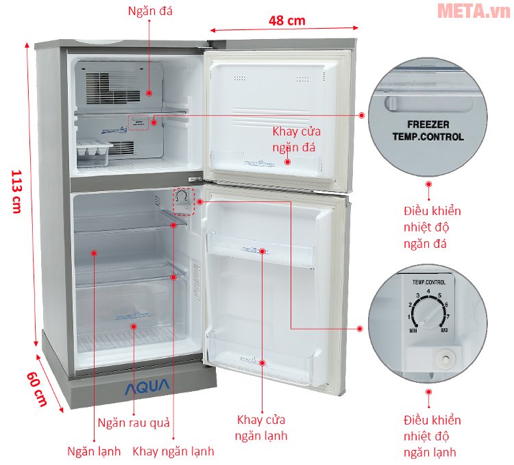 Cấu tạo của tủ lạnh Aqua 110 lít AQR-125BN