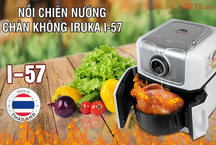 Nồi chiên Iruka I-57 có dung tích 3,2 lít có thể chiên nướng những món ăn với khối lượng lớn 