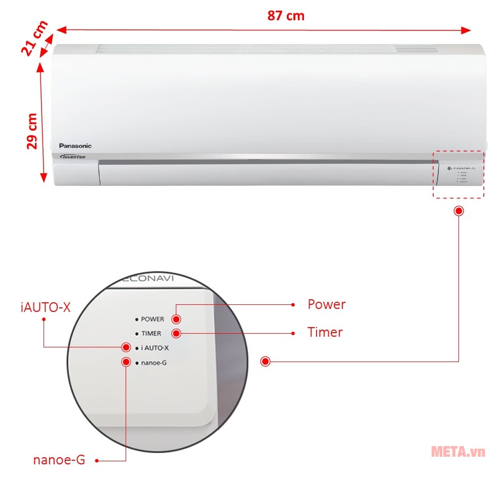 Kích thước điều hòa treo tường Panasonic CU/CS-PU9TKH-8