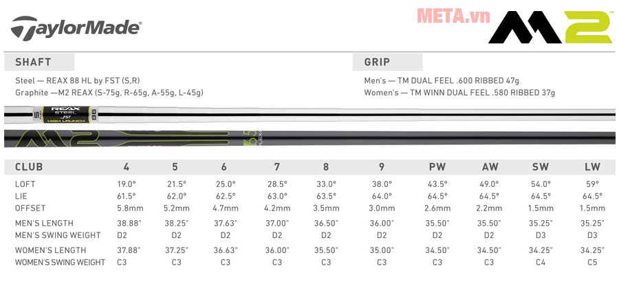 Bộ gậy golf Iron Taylormade M2 Graphite AF9573 (#5 -> #9,P,S) Bộ gậy golf Iron Taylormade M2 Graphite AF9573 (#5 -> #9,P,S)