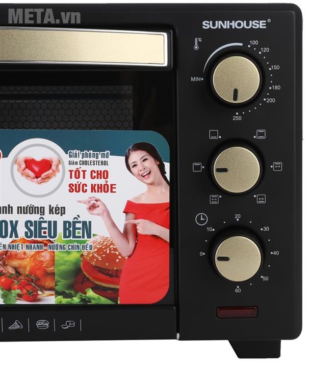 Lò nướng Sunhouse SHD4222 có chế độ hẹn giờ tới 60 phút 